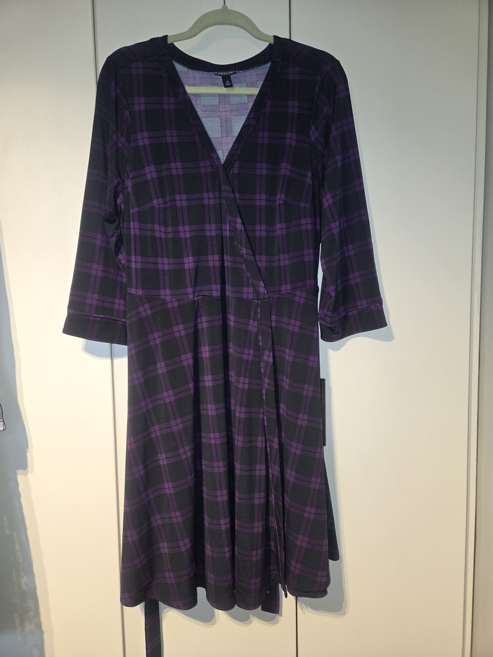 Women’s Purple Plaid Midi Wrap Dress
